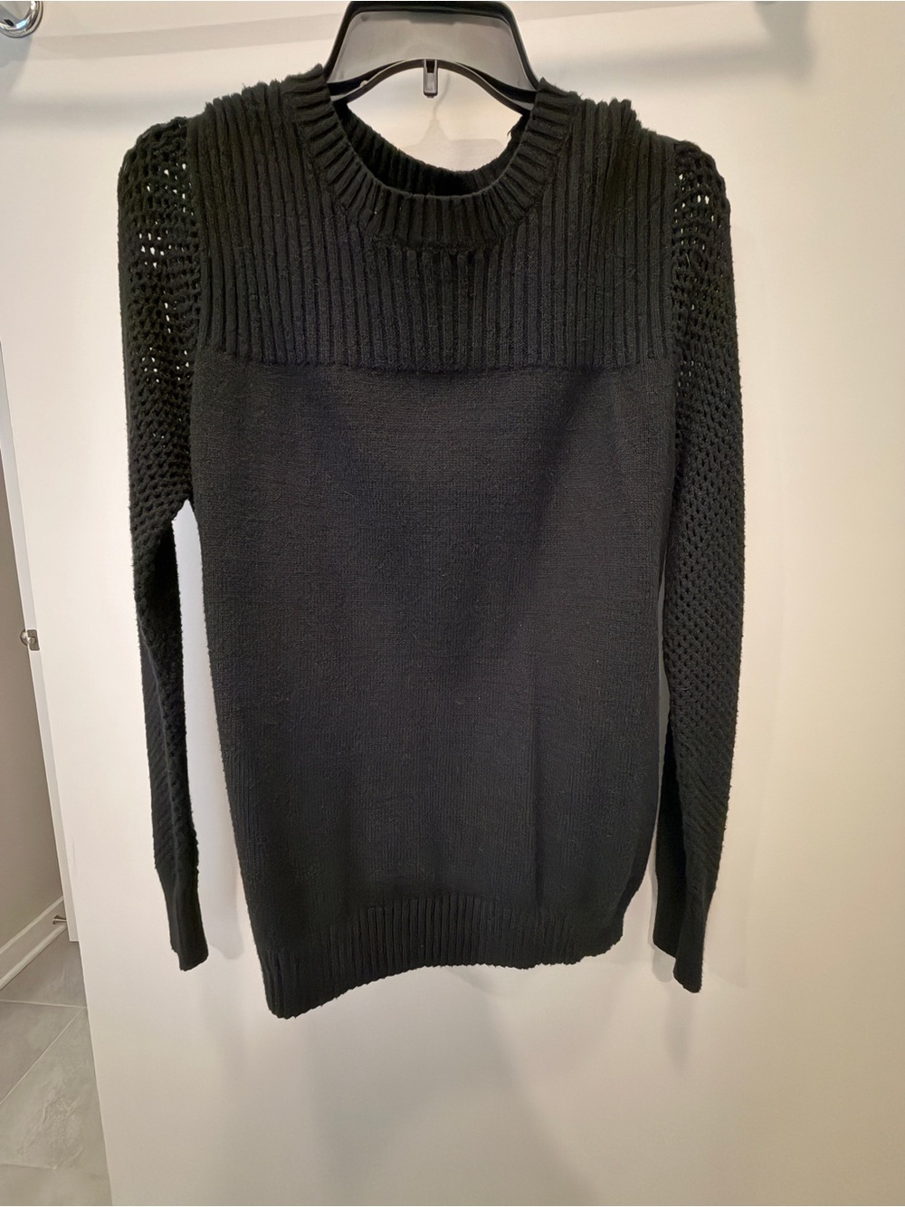 Black Women's Knit Sweater with Textured Yoke